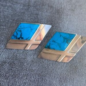 - Silver And Turquoise Diamond Shaped Earrings